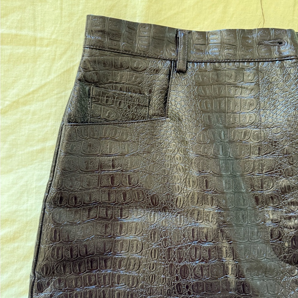 Crocodile Embossed Leather Skirt